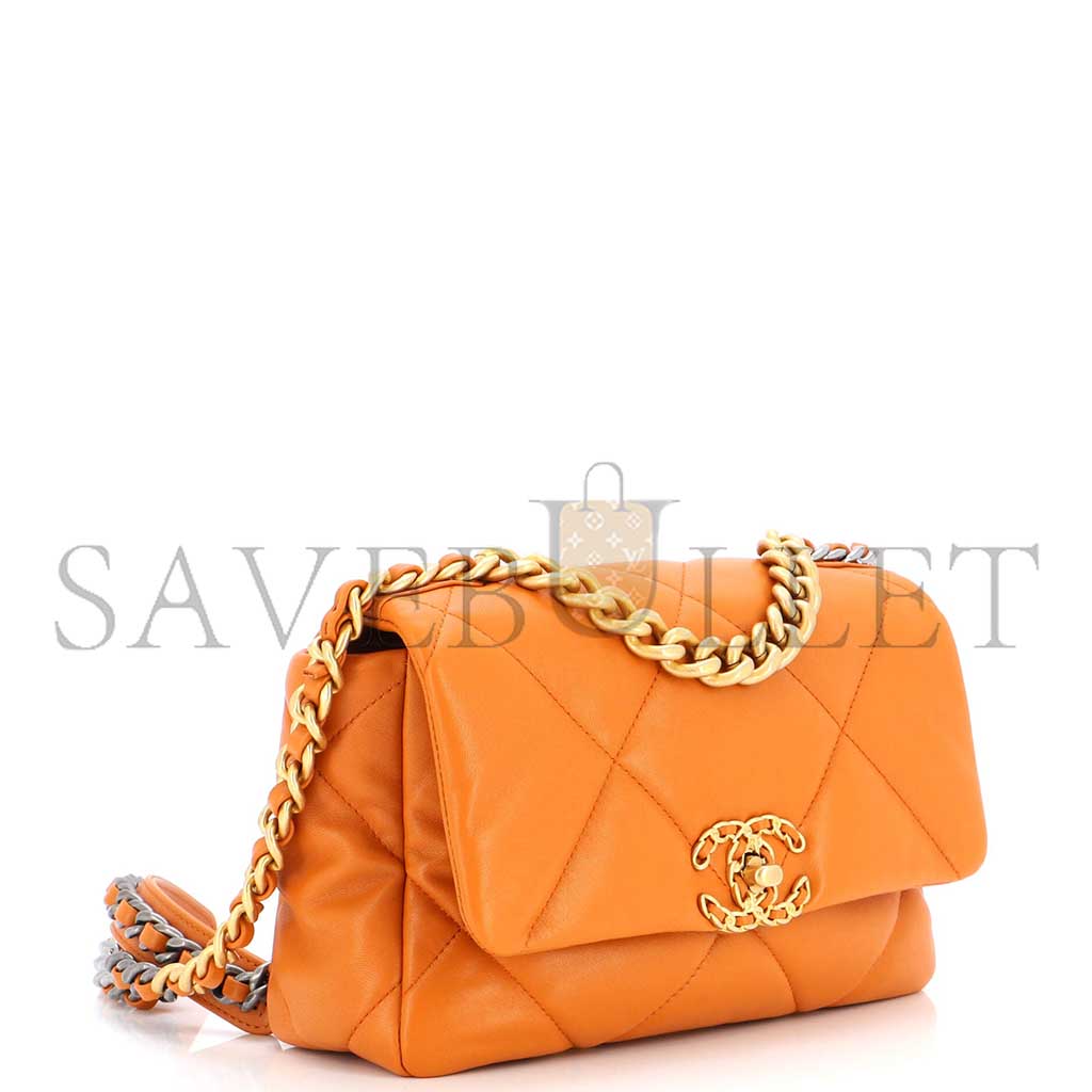 CHANEL 19 FLAP SMALL ORANGE BROWN LAMBSKIN AS1160 (26*16*9cm)